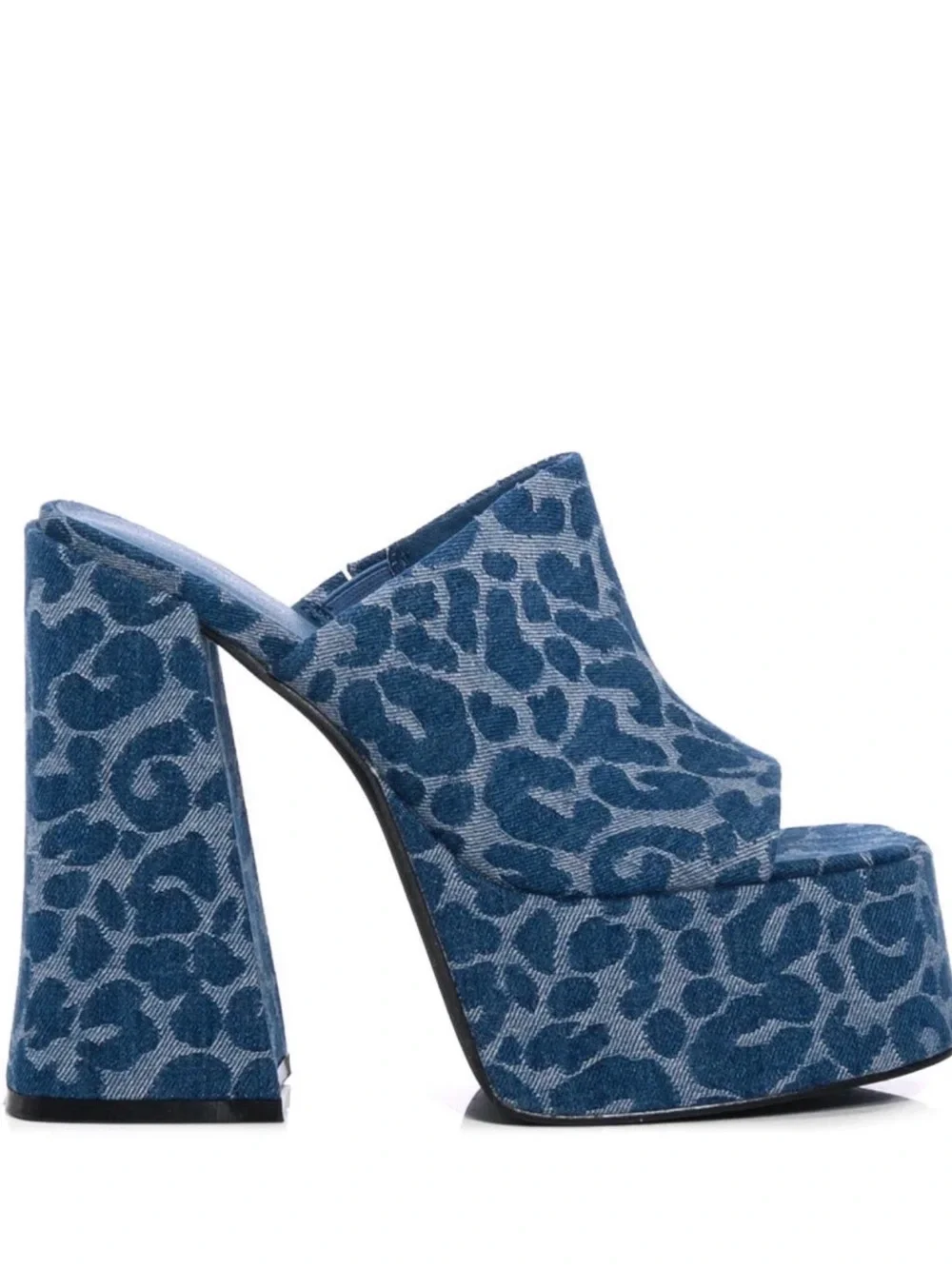 Azalea Wang Denim Leopard Platform Mule - Blue
